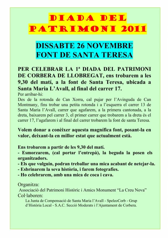 1ª Diada del Patrimoni: Font de Santa Teresa - Dissabte, 26 novembre 2011 