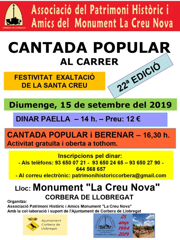 22ª CANTADA POPULAR AL CARRER - 15 SETEMBRE 2019 - Paella Popular I Berenar 